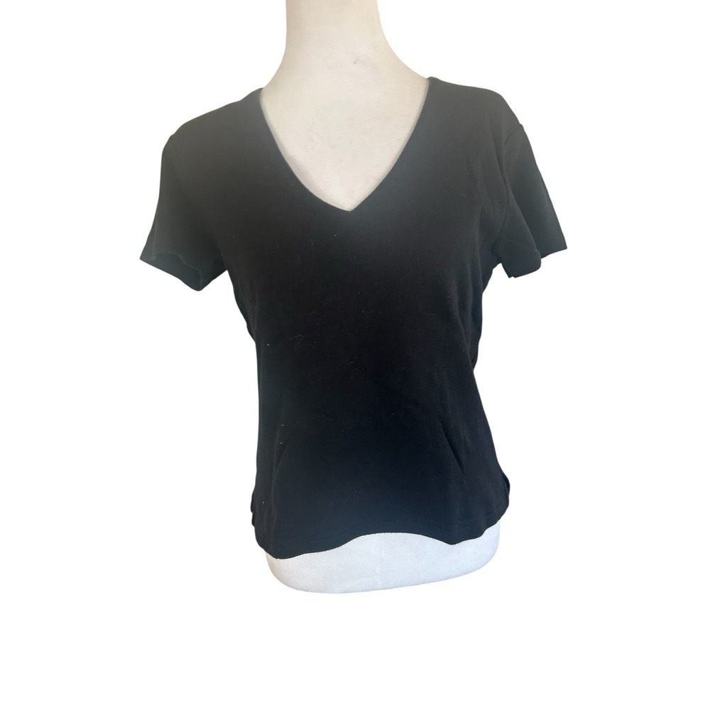 GAP Black Cropped V-Neck Tee Shirt Womans SZ L